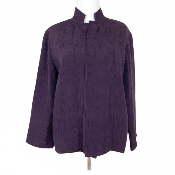 Eileen Fisher Silk Blend Textured Zip Up Open Front blazer Jacket XS - Picture 1 of 6